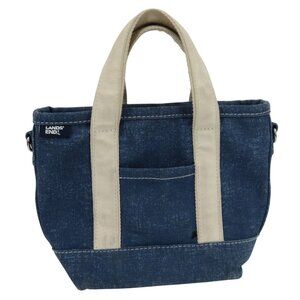Lands End Small Solid Blue 3 Pocket Zip Top Canvas Tote Bag Crossbody D Rings